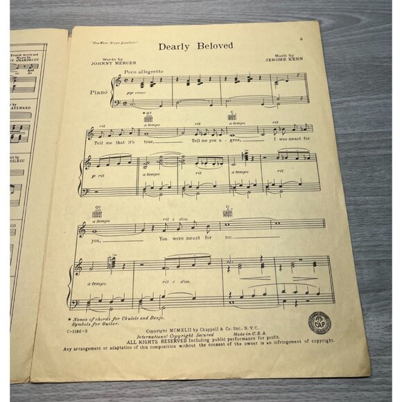 Dearly Beloved Vintage Piano Sheet Music You Were Never Lovelier Johnny Mercer - Picture 2 of 6